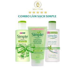 Combo làm sạch simple tẩy trang + sữa rửa mặt + nước hoa hồng venus store