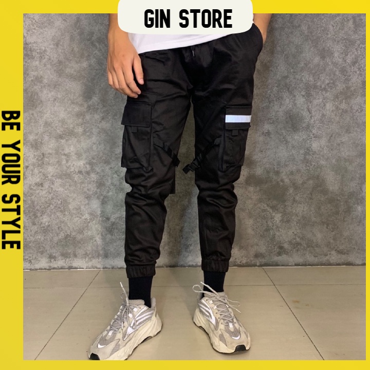 Quần Jogger ống bo phản quang một sọc ngang form nam nữ Unisex - GIN STORE