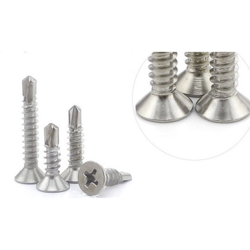 Vít tự khoan inox 304 (đầu bằng / dài 2cm) 10con