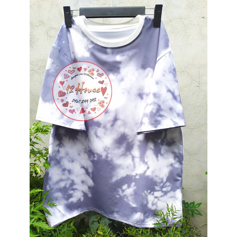 Áo thun loang màu unisex xám trắng form rộng tay lỡ
