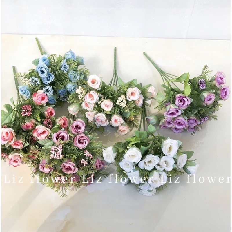 Hoa Giả, Chùm Hoa Hồng Nhí Giả Lụa trang trí nhà cửa Lizflower