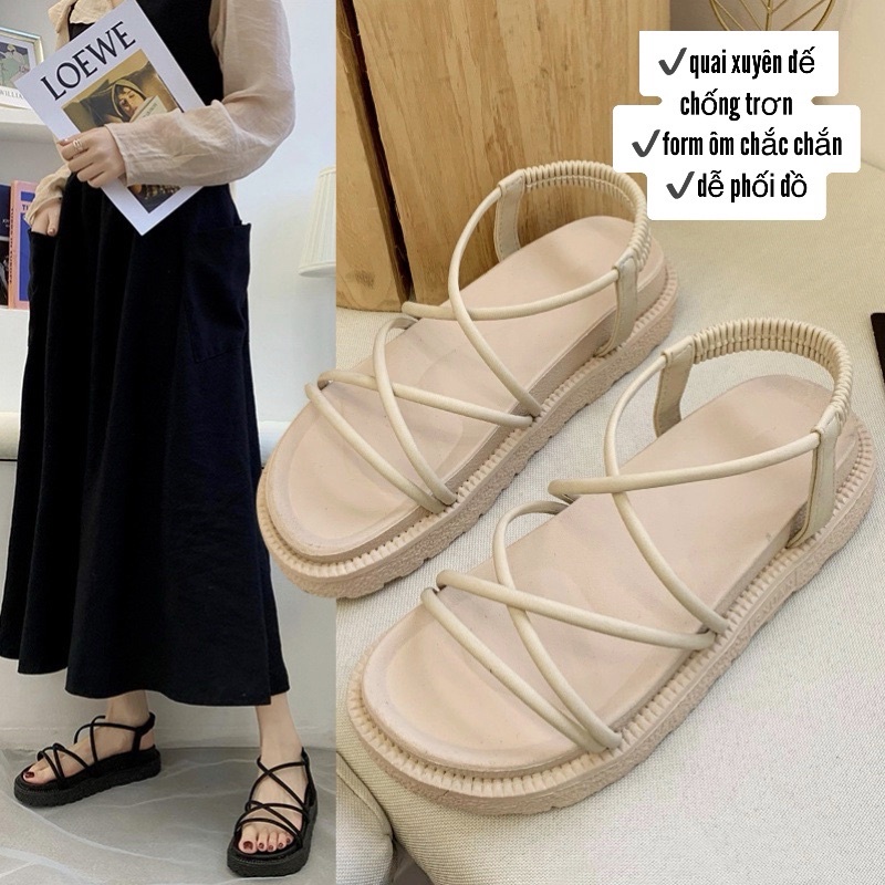 Dép sandal cao su quai chéo đan xen, chống trơn 3 phân D90