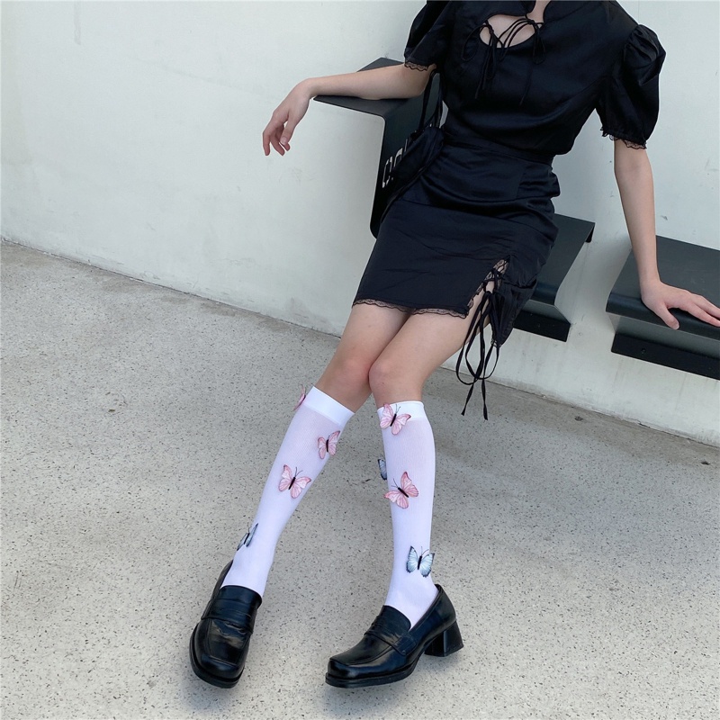 XIXI Tất Lưới Màu Trơn Họa Tiết Bướm Phong Cách Lolita Thời Trang Cho Nữ Màu Sắc