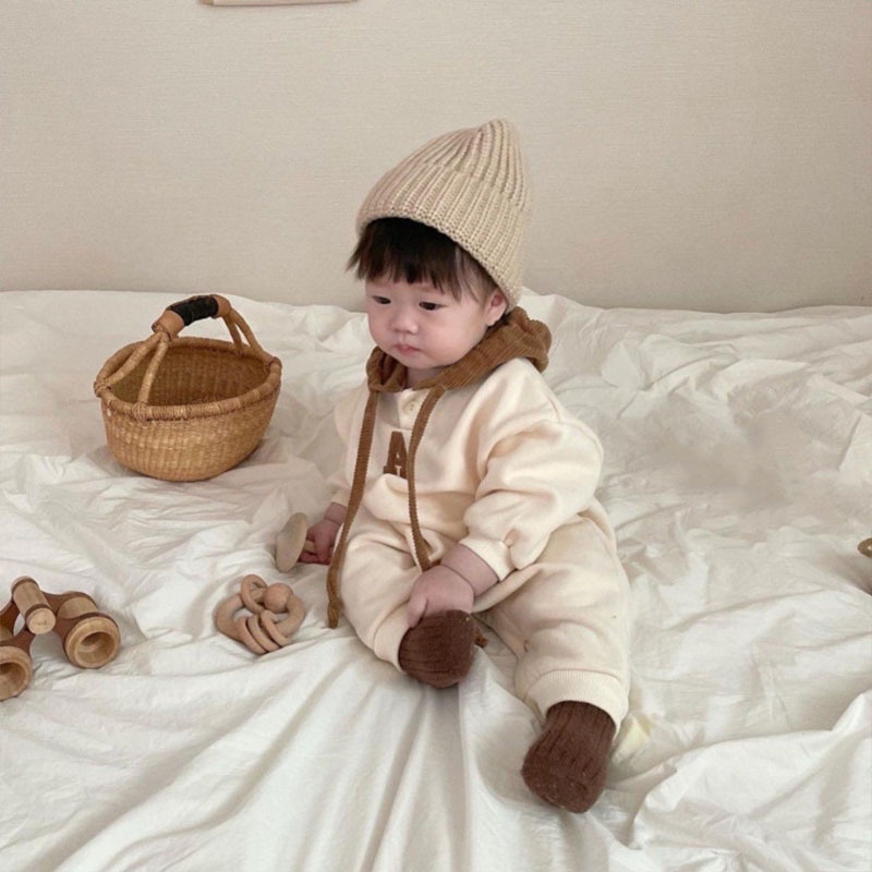 Bộ Áo Liền Quần Chữ A Có Mũ Trùm Thêu Họa Tiết Phong Cách Hàn Quốc Thời Trang Xuân Thu Cho Bé Trai Và Gái X9IS