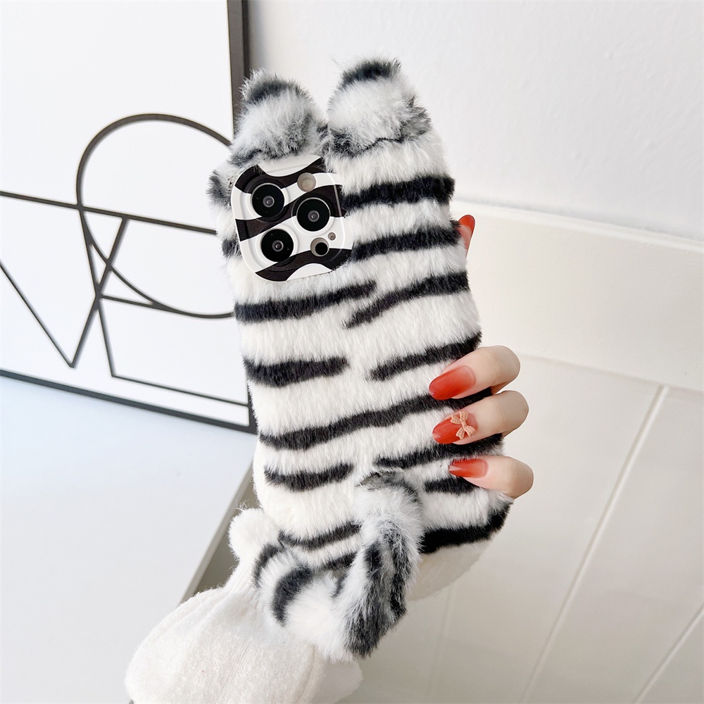 Ốp Điện Thoại TPU Mềm Phủ Lông Hình Hổ 3D Ấm Áp Mùa Đông Cho iPhone 11 12 13 Pro Max 12Pro 13Pro 13ProMax XR X XS Max 7 8 Plus