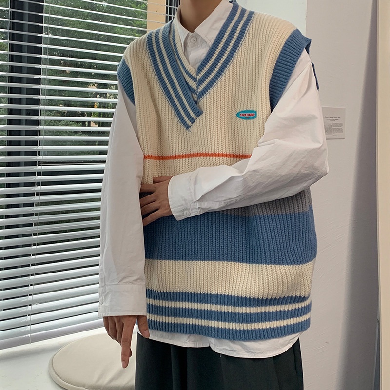 IELGY  Áo Len Không Tay Cổ Chữ V Màu Khối Thời Trang Dành Cho Nữ