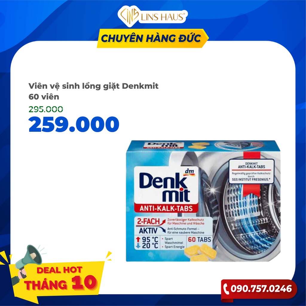 Viên Vệ Sinh Lồng Giặt Denkmit 60 viên [HÀNG ĐỨC]