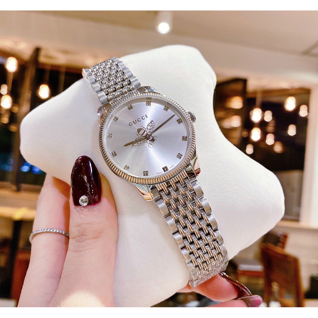 ĐỒNG HỒ NỮ Gucci_G_Timeless DÂY THÉP VỎ BẠC MÀU MẶT TRẮNG, XANH , ĐEN phong cách trẻ trung , khỏe khoắn năng động