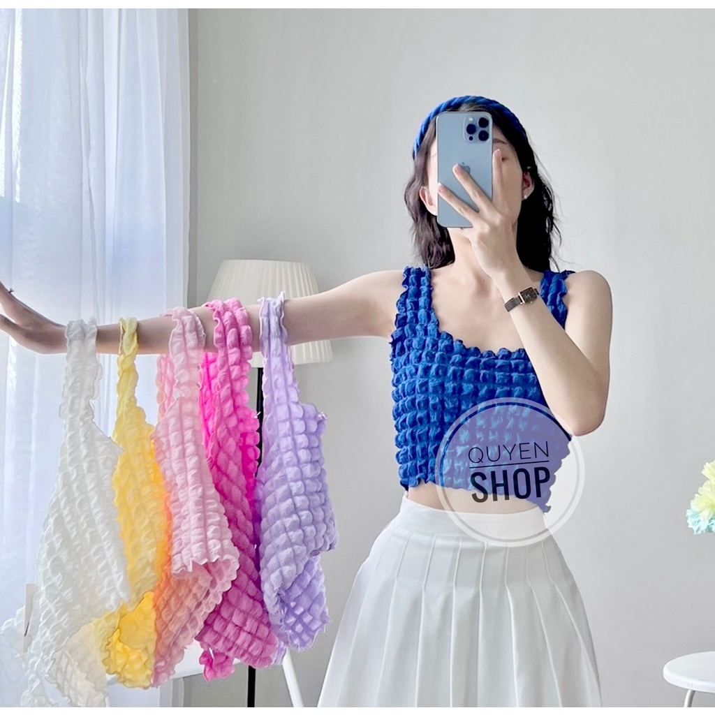 Áo Cổ Vuông Croptop 2 Dây Thun Xốp Mềm Đẹp QS QUYEN SHOP