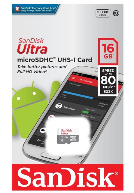 Thẻ nhớ MicroSDHC SanDisk Ultra 533X 16GB 80MB/s - Model 2017 (Trắng bạc)