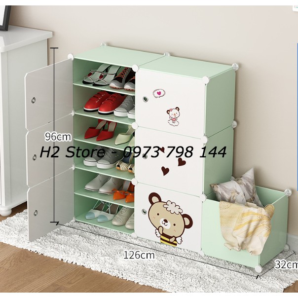 TỦ NHỰA ĐỰNG GIÀY DÉP KIỂU MỚI 12 Ô (chia ô) + 1 Ô VÁCH MÀU CỐM CỬA TRẮNG GẤU