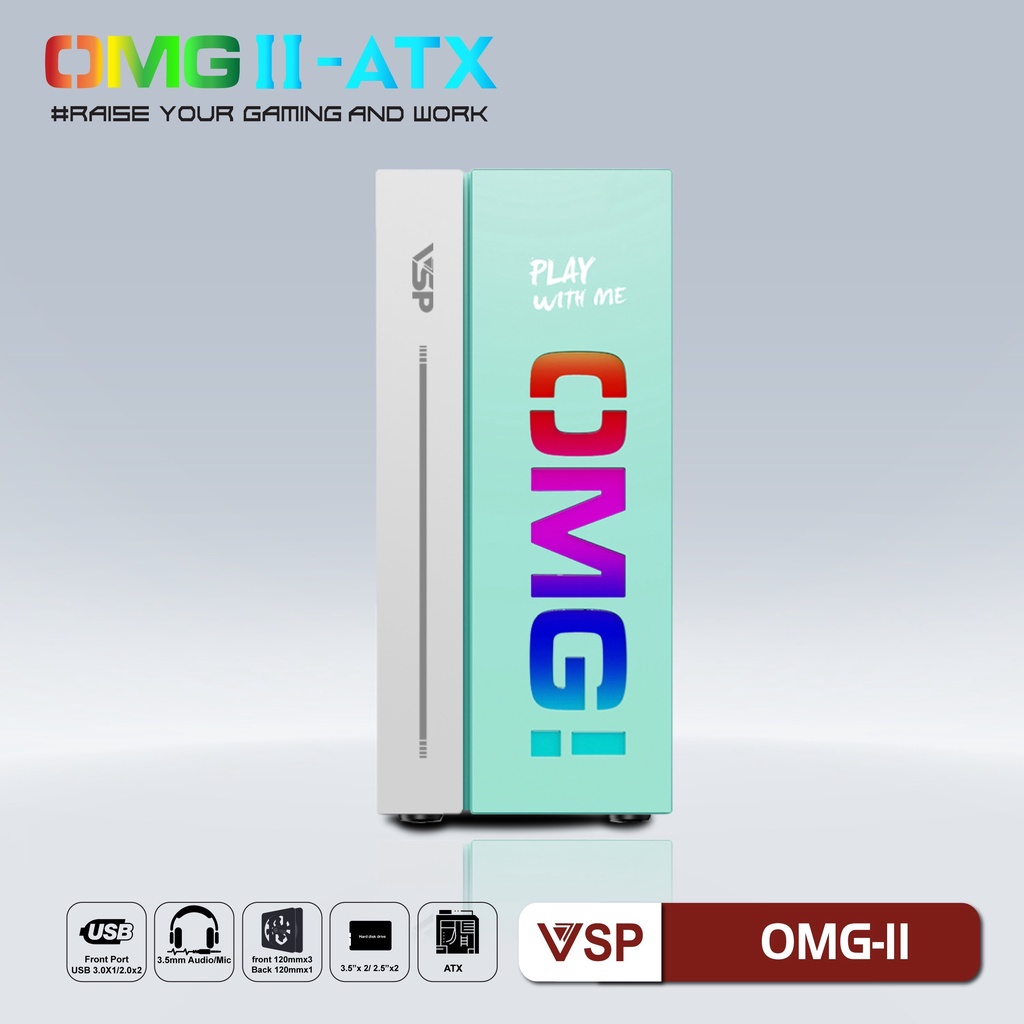 Case Gaming VSP OMG-II Mid Tower (Màu đen- Màu xanh mint)