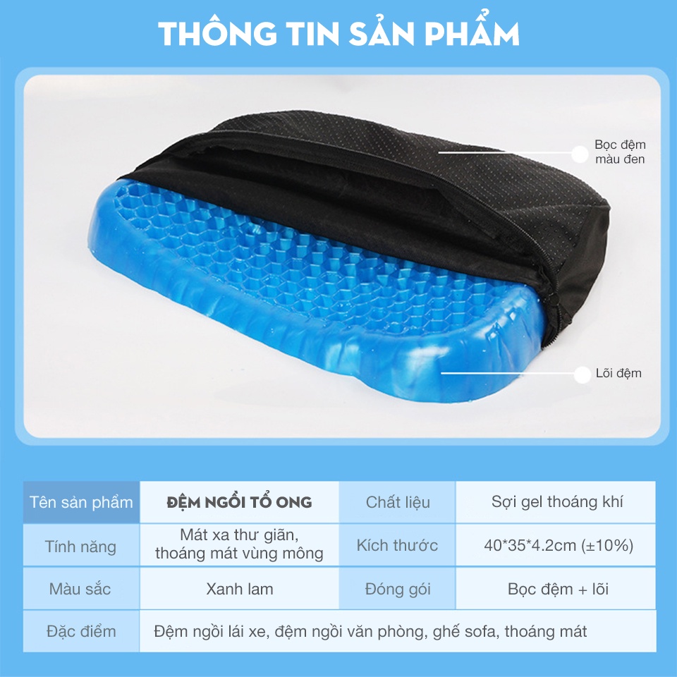 Đệm lót ghế ngồi chống mỏi khi ngồi lâu,Gel lưới 3D Thoáng Khí Tuần Hoàn Máu,Chống đau cột sống*MẪU MỚI*