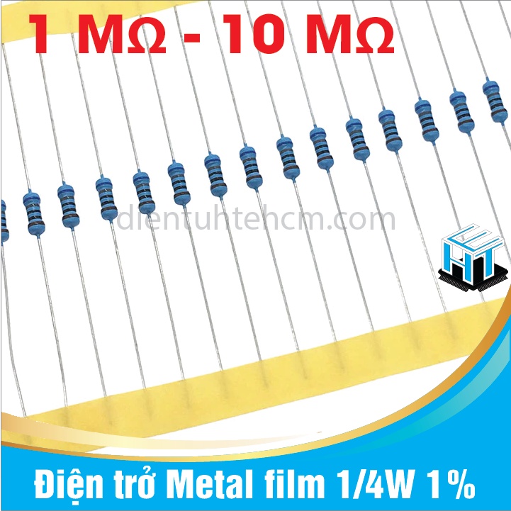 Điện trở Metal film 1/4W 1% 5 vạch màu phân loại từ 1M đến 10M