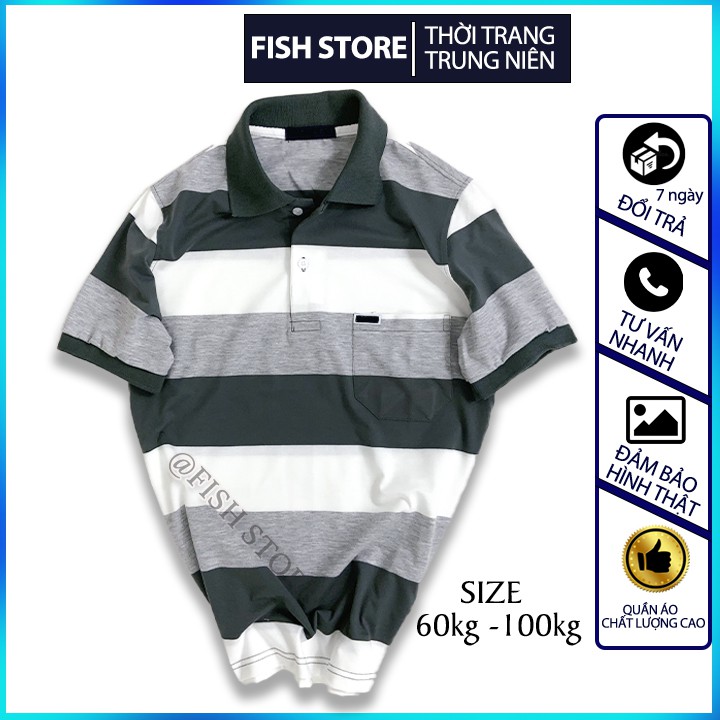 Áo phông nam trung niên có cổ tay ngắn polo form rộng cotton đẹp cao cấp FF48C