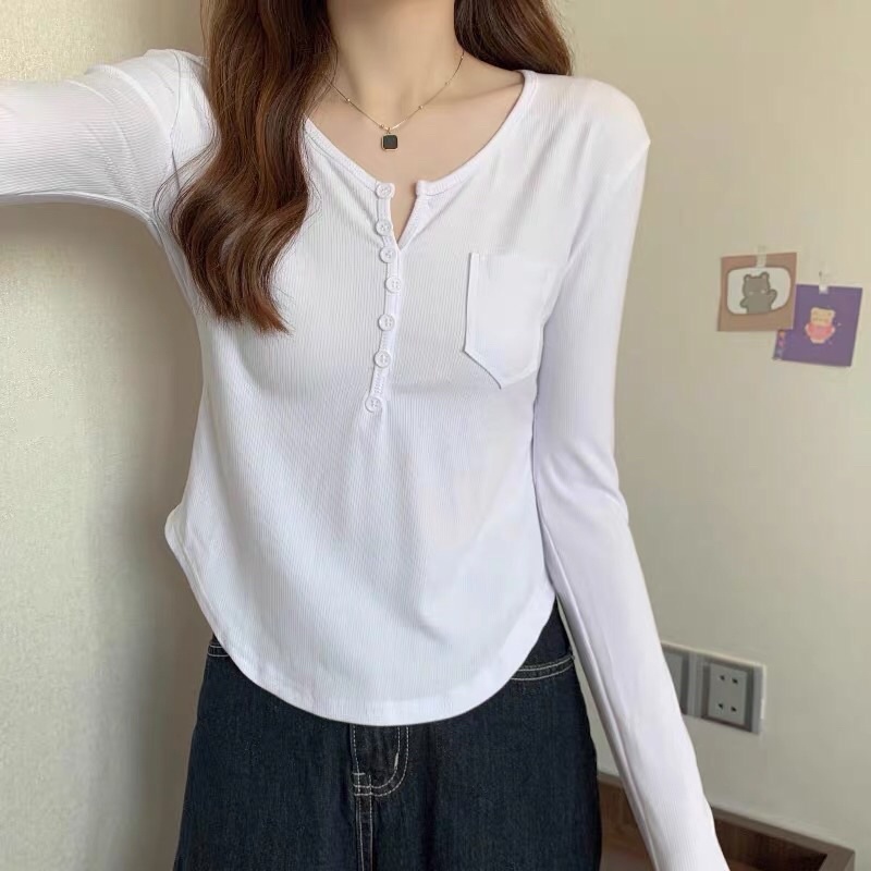 Áo TAY DÀI NÚT CÀI PHỐI TÚI vạt bầu hình thật