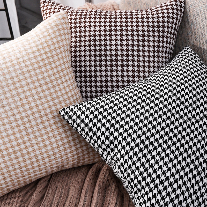 【Hàng Có Sẵn】Vỏ Gối Polyester In Hình Răng Cưa Màu Trắng Đen Cổ Điển Có Khóa Kéo Mùa Xuân