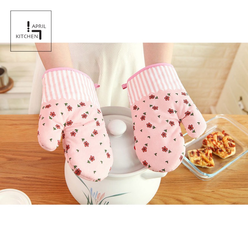 Găng tay lò nướng làm bếp vãi cotton mềm mịn chịu nhiệt tốt chống trượt 26x17cm GTB01