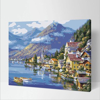 Tranh sơn dầu số hóa tự tô màu theo số có khung (40*50cm) - [522] TỌA SƠN HƯỚNG THỦY