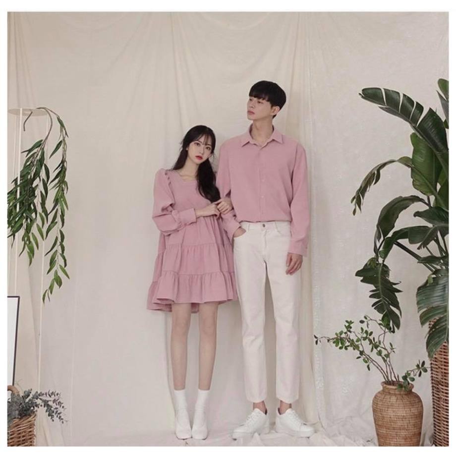 Áo đôi nam nữ đẹp [FREESHIP] Set áo váy sơ mi đôi chất đẹp Hàn Quốc Couple AV70