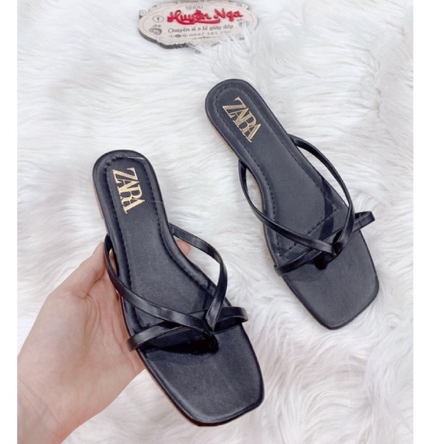 Dép kẹp tông nữ xỏ ngón màu đen dây nơ