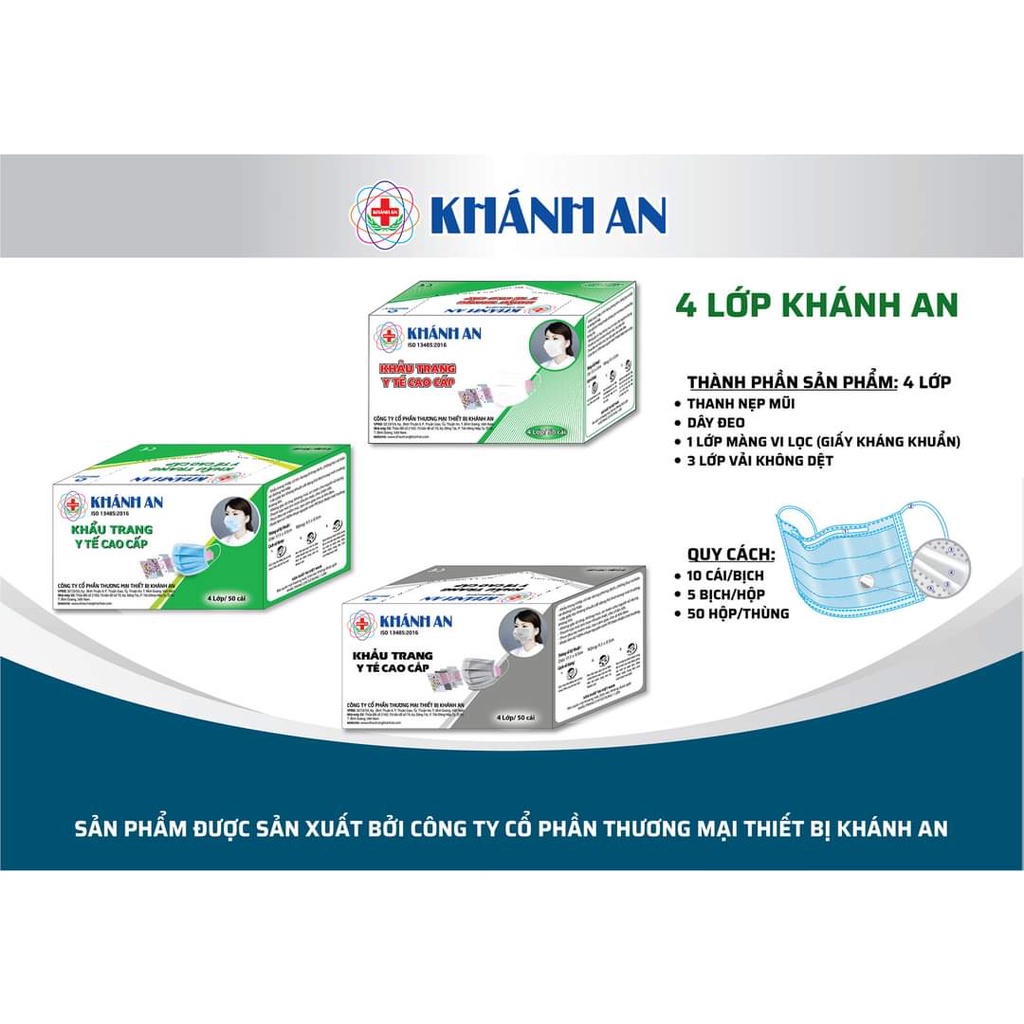 Hộp 50 cái khẩu trang y tế Khánh An 4 lớp kháng khuẩn