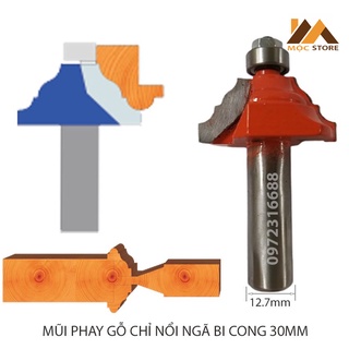 Mũi phay gỗ - mũi soi gỗ đánh chỉ nổi ngã bi cong 30mm cốt 12.7mm