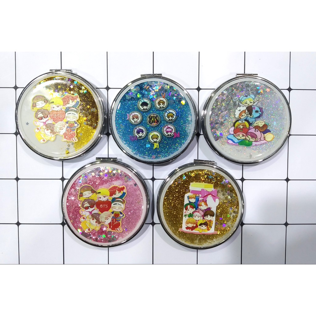 Gương nước chảy kim tuyến idol chibi in hình GNI3 gương 2 mặt