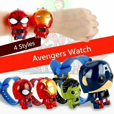 Đồng hồ điện tử cho bé hình nhân vật siêu anh hùng The Avengers Hulk Iron Man Spider Man America Captain 3D