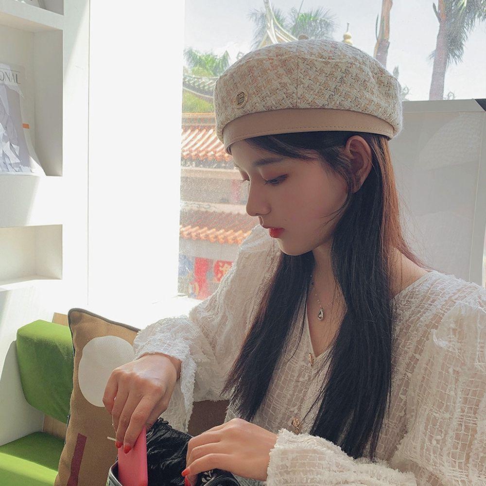 Mũ Beret Da PU Họa Tiết Chữ B Phong Cách Anh Quốc Thời Trang Mùa Đông Cho Nữ