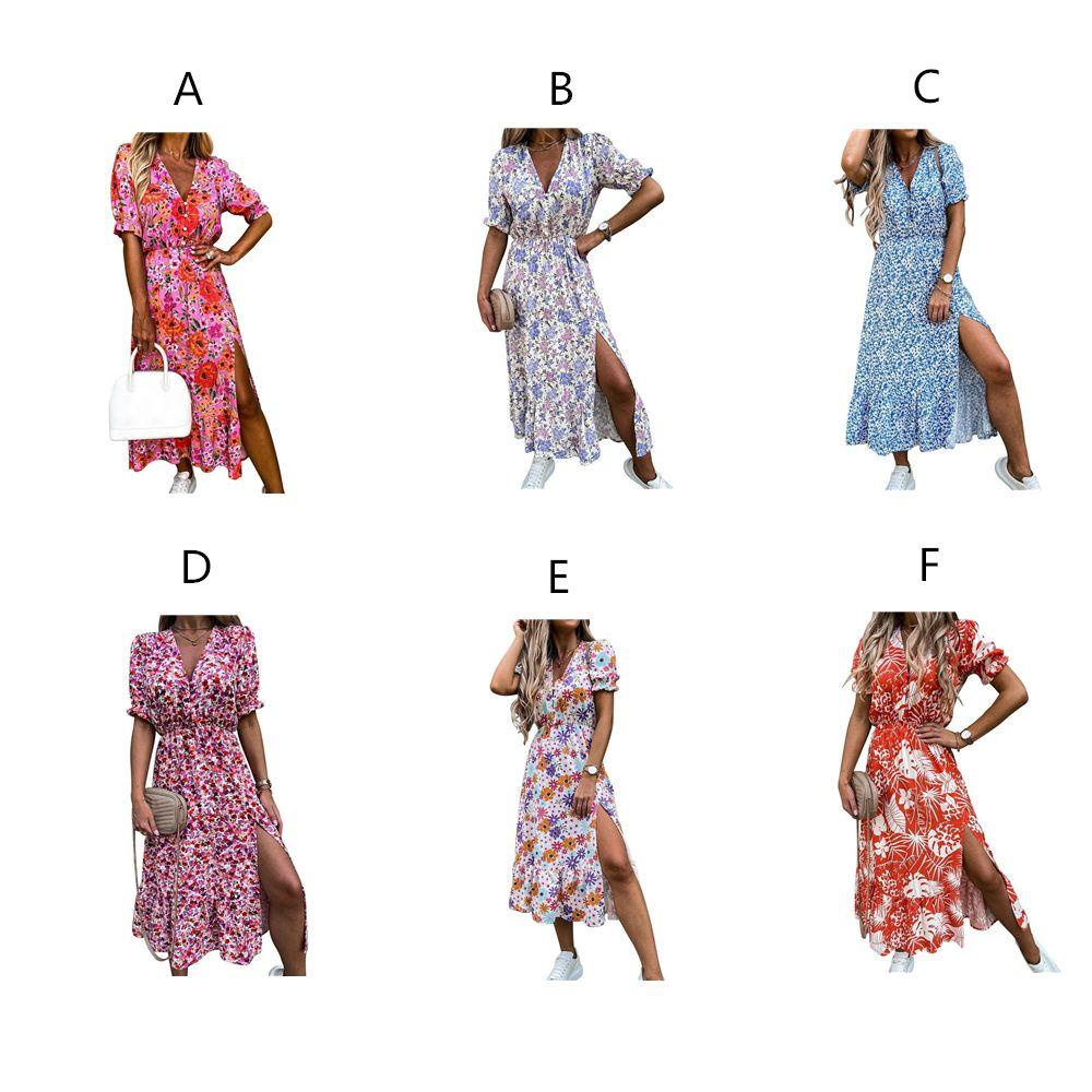 Đầm Hoa Tay Ngắn Cổ Chữ V Thời Trang Cho Nữ