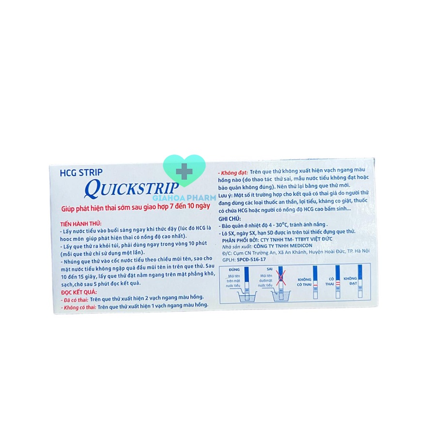 Que thử thai Quickstrip / Dụng cụ test phát hiện thai sớm sau 7 ngày,