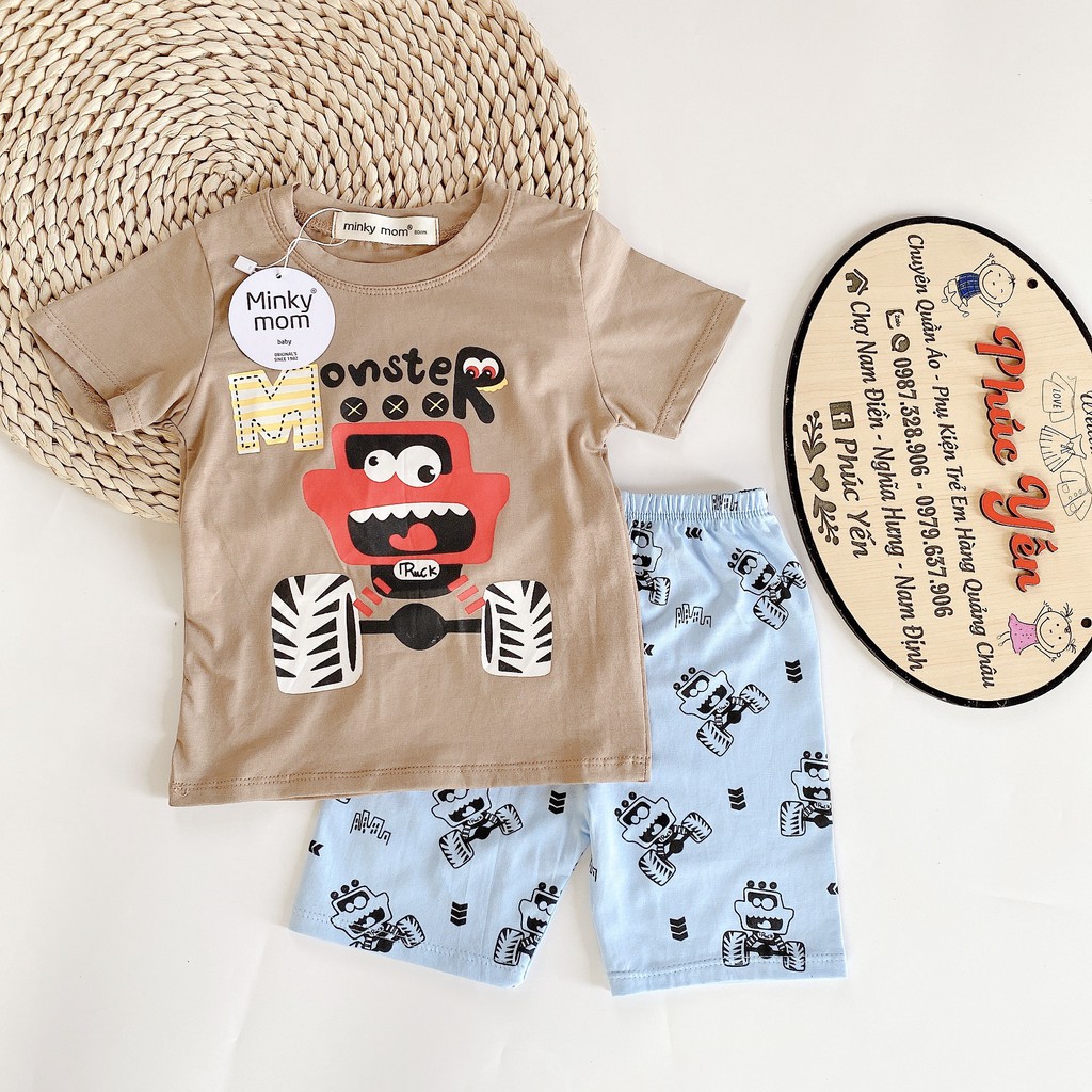 Sale !!! Bộ Cộc Tay Cotton 100% Hàng Minky Mom In Họa Tiết Khủng Long Xanh-Cần Cẩu (8-18kg) (1412)_Shop Phúc Yến