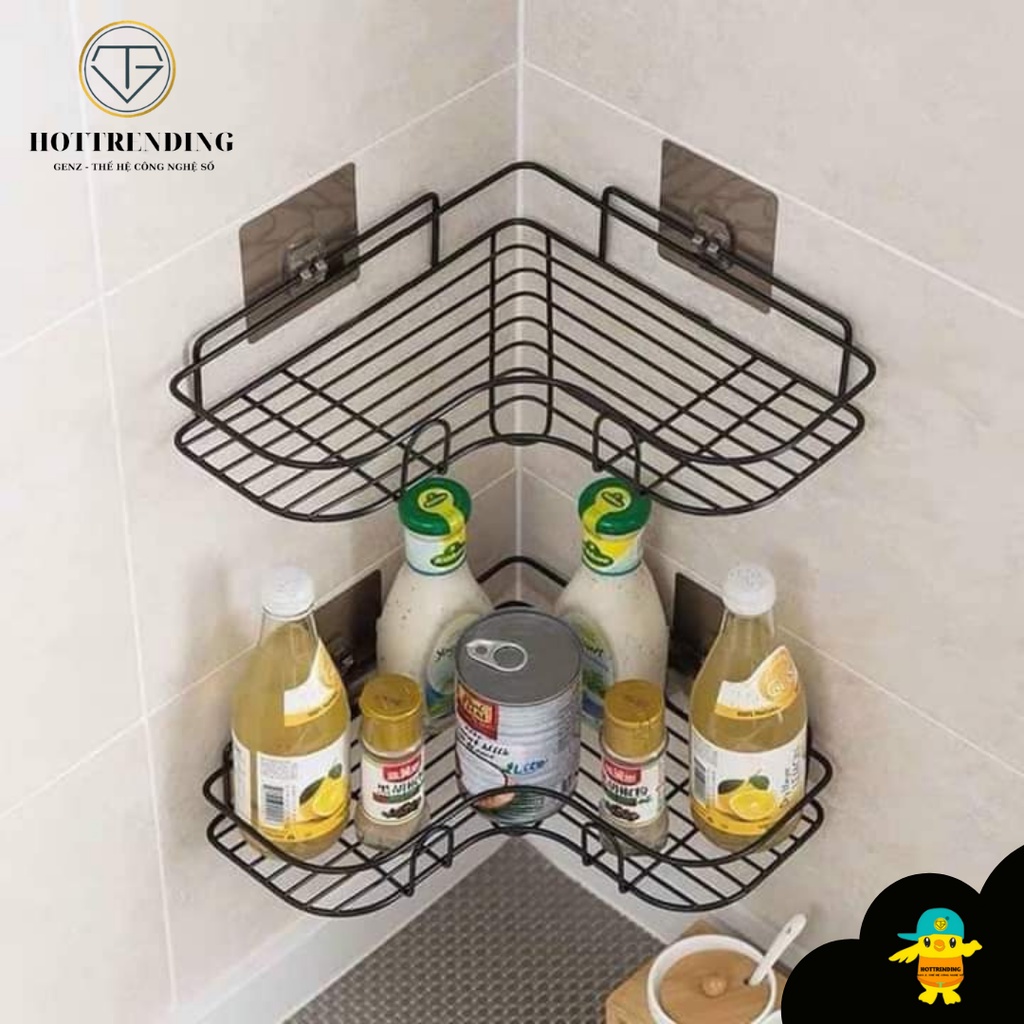 Kệ góc nhà tắm phun sơn tĩnh điện dán tường siêu dính trong nhà tắm, nhà bếp tiện dụng loại dày cao cấp