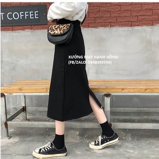 Chân váy dài cotton khô đen ulzzang