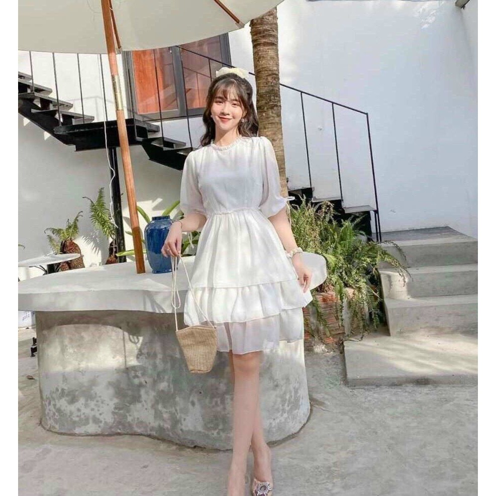 ĐẦM NỮ XẾP 3 TẦNG TAY NƠ BÁNH BÈO DỄ THƯƠNG DẠO PHỐ NHẸ NHÀNG NỮ TÍNH | BigBuy360 - bigbuy360.vn