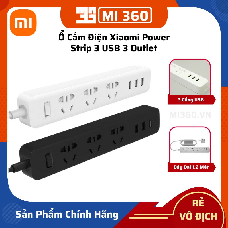 Ổ Cắm Điện Xiaomi Power Strip 3 USB 3 Outlet Chính Hãng