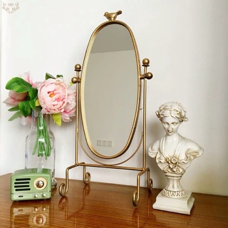 Gương Trang Điểm Để Bàn Bằng Kim Loại Mạ Vàng Phong Cách Retro