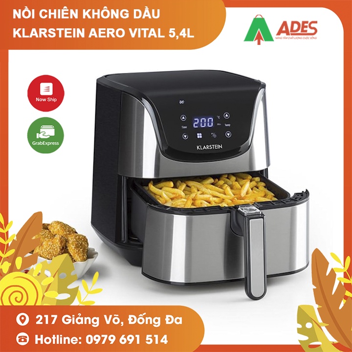 Nồi chiên không dầu Klarstein aero vital 5,4L - Công nghệ đối lưu tốc độ cao - Hàng nhập khẩu Đức - Bảo hành chính hãng