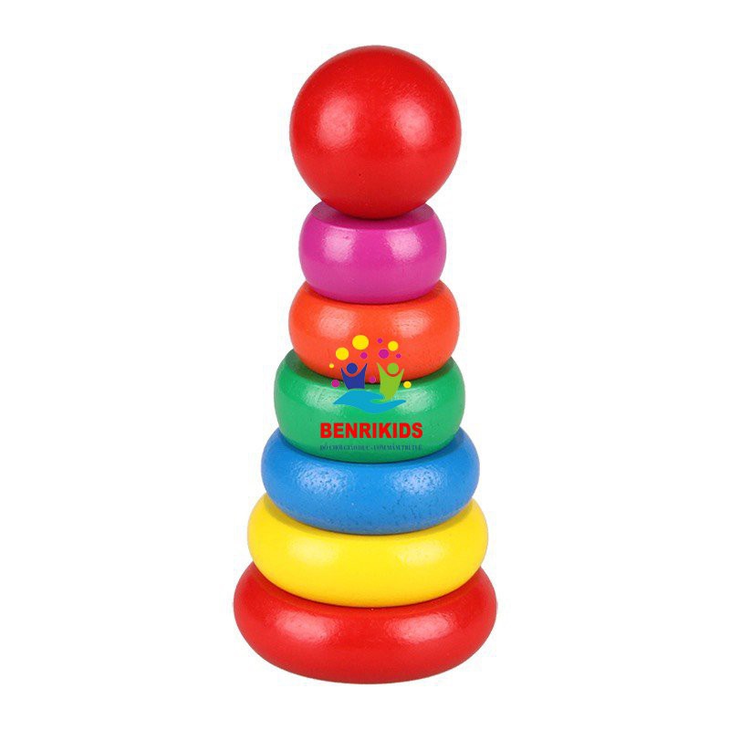 Tháp Mini Bằng Gỗ Giúp Bé Nhận Biết Kích Thước Và Màu Sắc