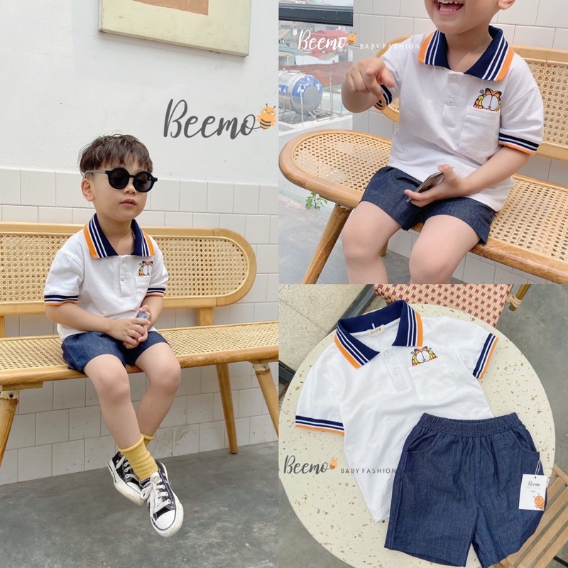 Bộ cotton cộc tay mèo bé trai-MS91
