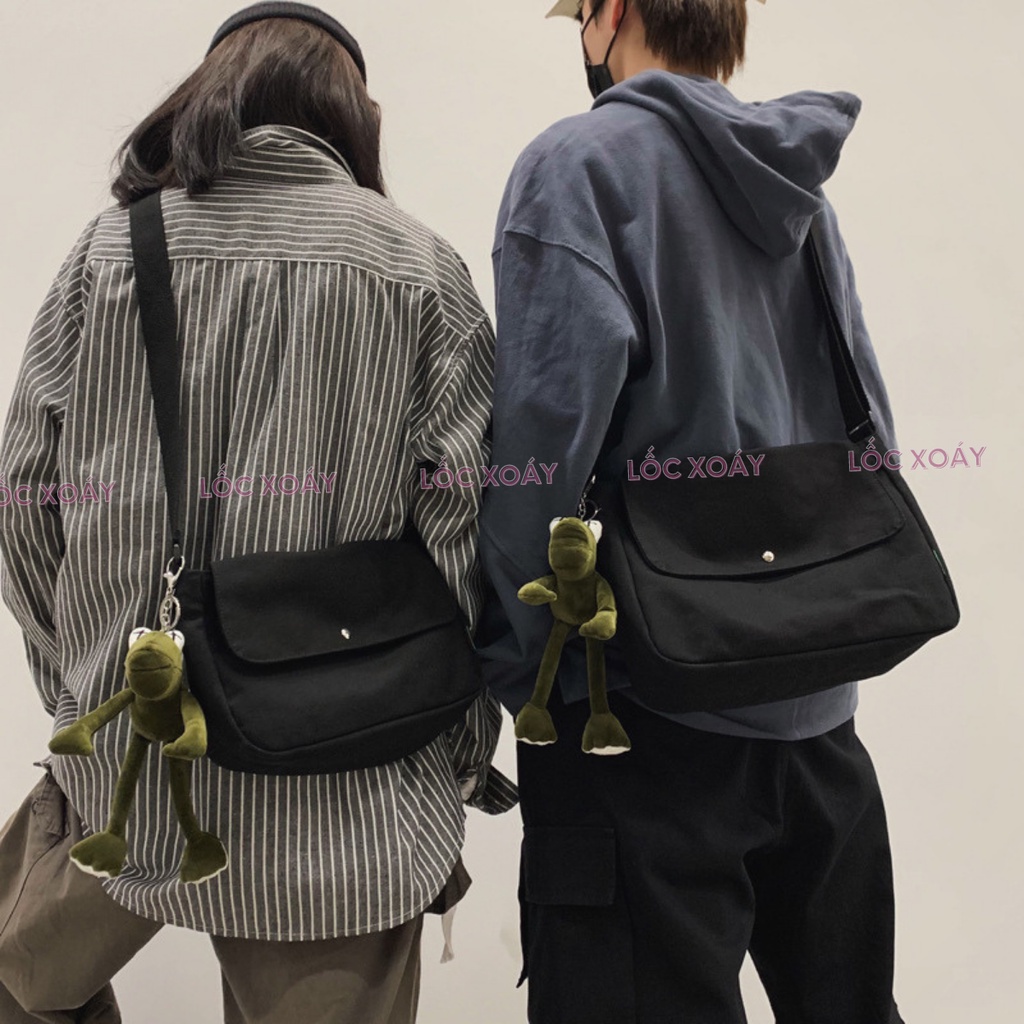Túi Vải Đeo Chéo Unisex Chất Canvas Cao Cấp Có Khóa Bấm Và Ngăn Nhỏ Bên Trong Thời Trang Ulzzang Hàn Quốc
