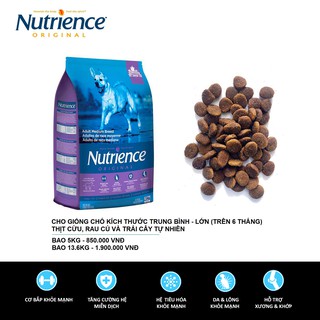Nutrience Original Cho chó kích thước trung bình - lớn (trên 6 tháng) - Thịt cừu, rau củ và trái cây tự nhiên bao 5kg