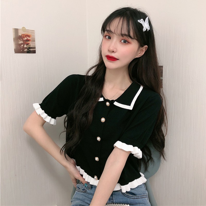 Áo kiểu dáng croptop phối cúc chun eo nữ tính, Áo cardigan len tăm mỏng nhẹ phong cách Ulzzang C23 - Lana | BigBuy360 - bigbuy360.vn