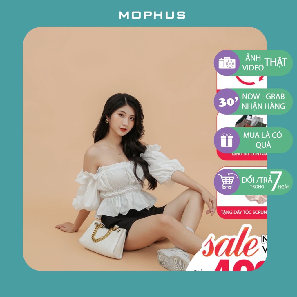 Áo croptop cổ vuông, áo croptop nữ tay bồng sexy bánh bèo Mophus MA006