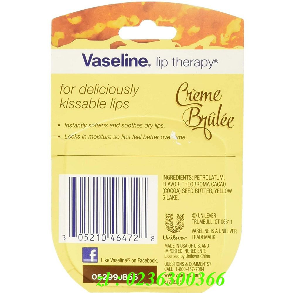 Sáp Dưỡng Môi 7g Vaseline Lip Therapy Creme Brulee Không Màu