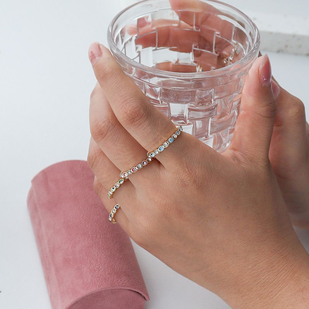 HARRIETT New Evil Eye Rings Vintage Dripping Oil Enamel Finger Rings Women Korean Sweet Temperament Zircon|Fashion Jewelry