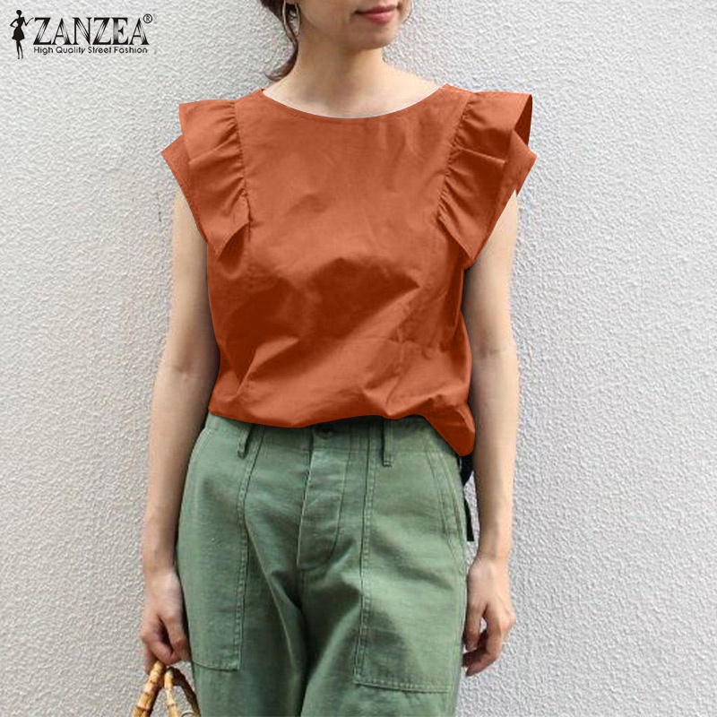 Áo không tay Zanzea cổ tròn màu trơn thời trang Hàn Quốc thịnh hành cho nữ