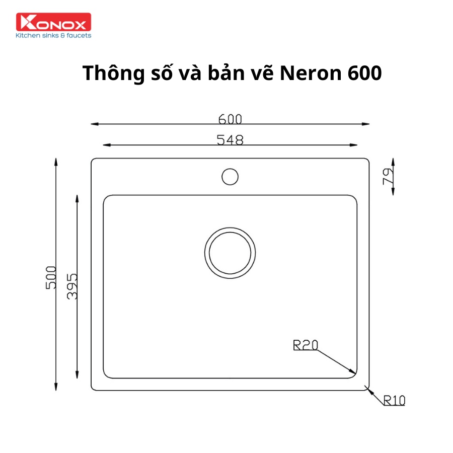 Chậu rửa bát inox KONOX Turkey Sink Neron 600