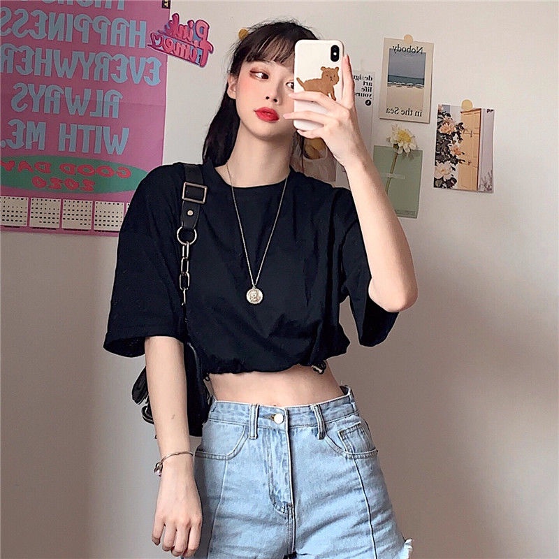 Áo croptop nữ tay ngắn cạp cao Hàn Quốc áo thun JL-TX-33